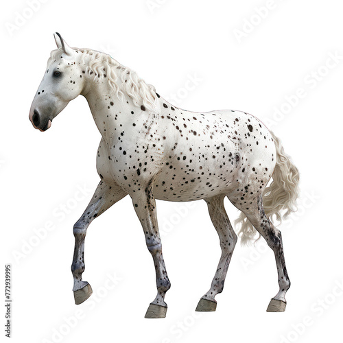horse breed Appaloosa with spots galloping, Appaloosa horse in the pasture at sunset, white horse with black and brown spots. yearling baby horse isolated on white background png photo