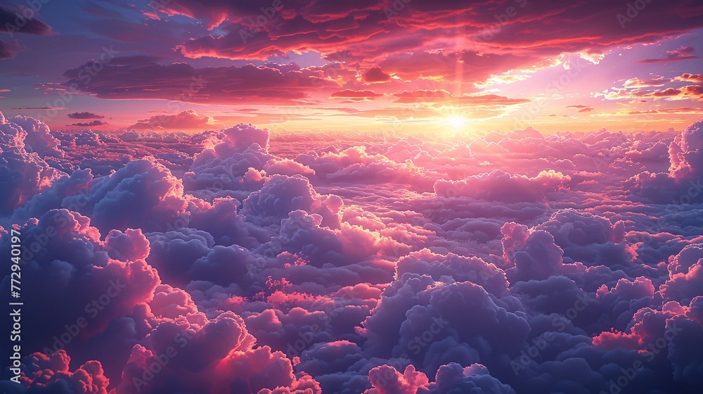 Pink Clouds in the Sky A Pink Sunset with Clouds and Sunlight Generative AI Pink Clouds in the Sky A Pink Sunset with Clouds and Sunlight Generative AI