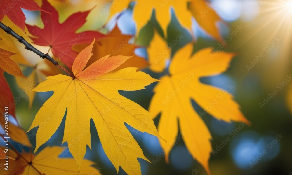 Close-up reveals beauty of autumn foliage, showcasing vibrant, rich colors of the season