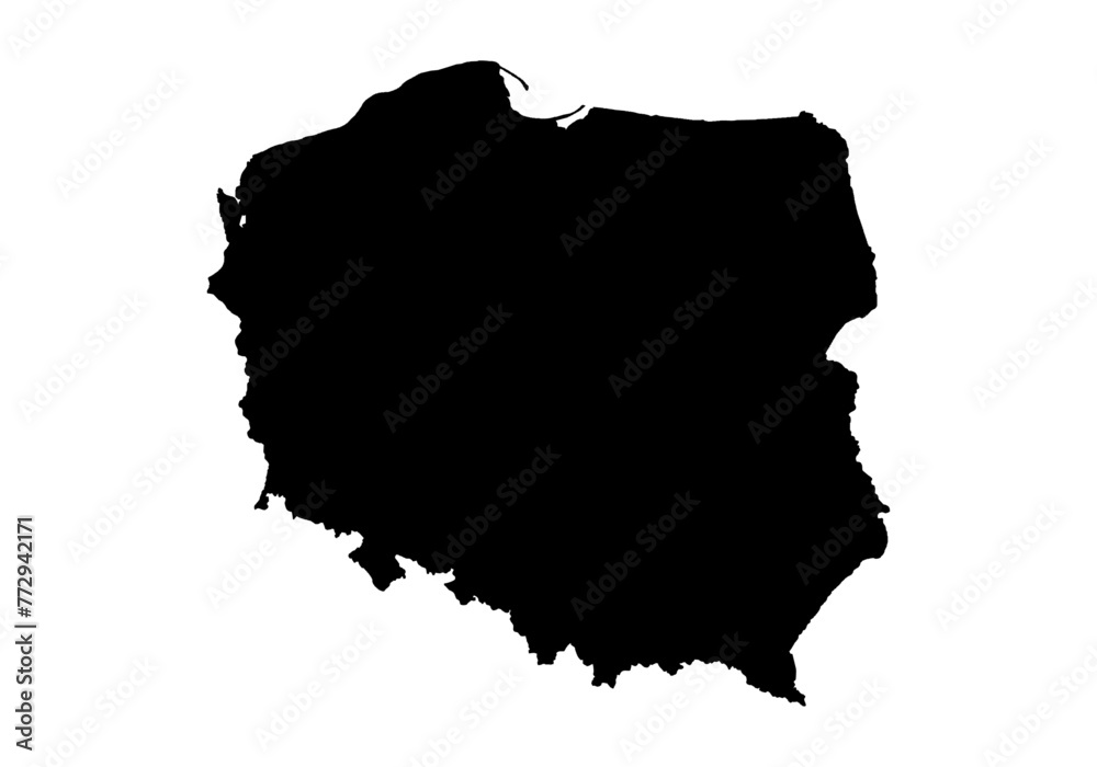Mapa negro de Polonia en fondo blanco. 