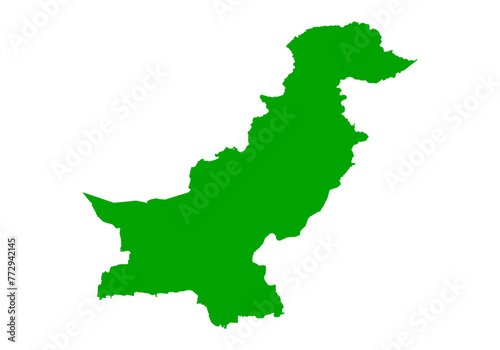 Mapa verde de Pakistán en fondo blanco.