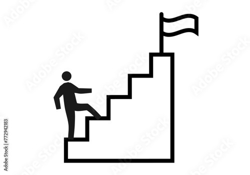 Icono negro de escalera con bandera de meta.