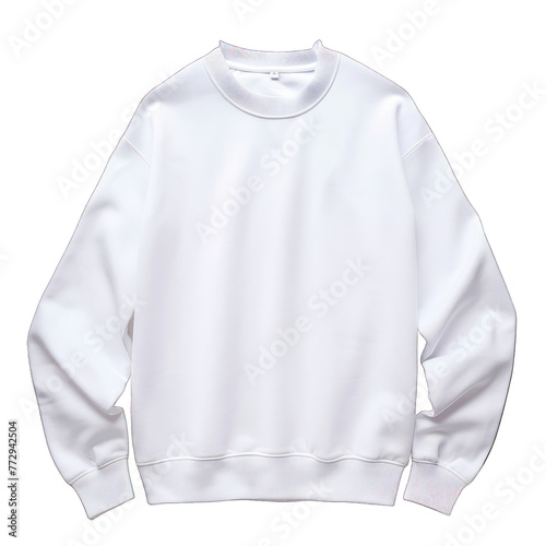 white front view tee sweatshirt sweater long sleeve on transparent background cutout, PNG file. Mockup template for artwork graphic