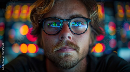 Glasses-Wearing Man in Gaming Room Generative AI photo