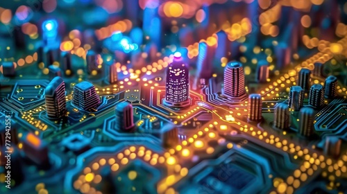 megacity in the night that looks like a microchip photo