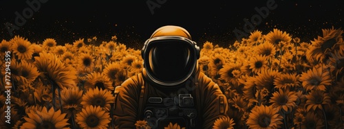 An astronaut in a field of sunflowers