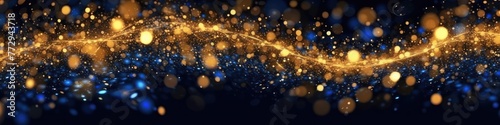 abstract background with Dark blue and gold particle. Christmas Golden light shine particles bokeh on navy blue background