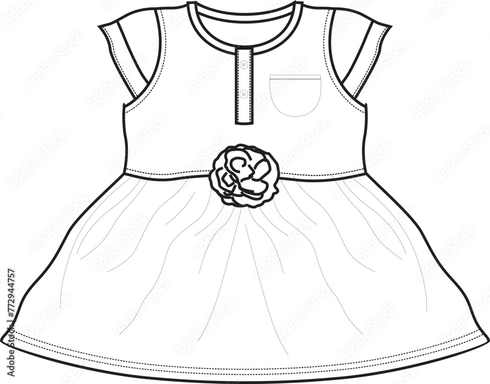 Drawing Of a little girls frocks redye flower Outline Sketch Vector Drawing Of a little girls frocks redye flower Outline Sketch Vector