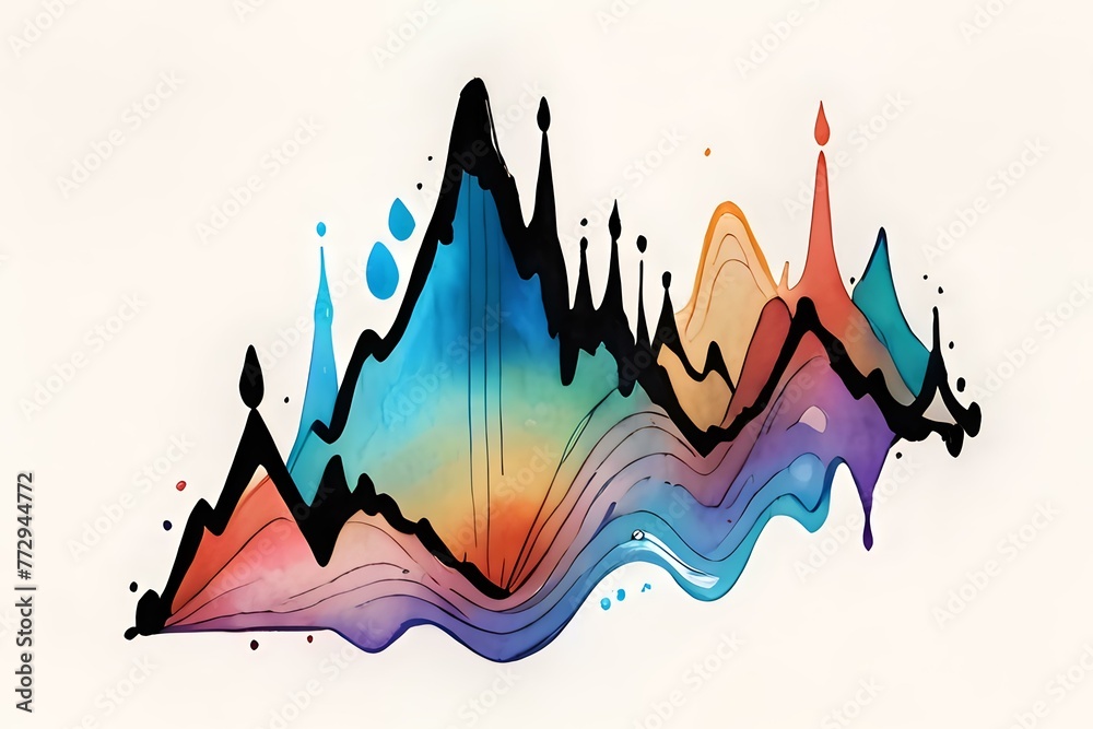 Obraz premium Audio Frequency Spectrum. An abstract representation of sound waves as a colorful mountain range, ideal for music and digital art themes.