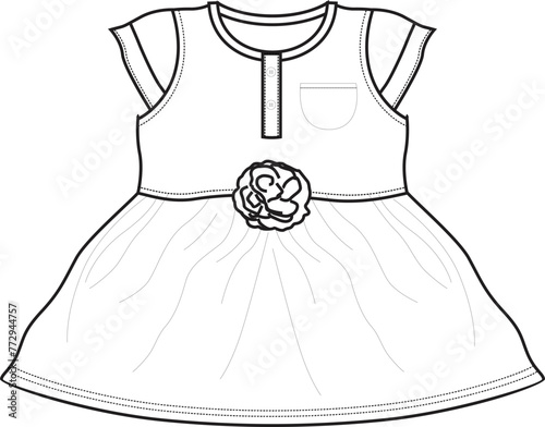 Drawing Of a little girls frocks redye flower Outline Sketch Vector