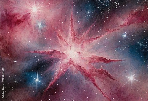 cosmic wallpaper featuring a constellation of protostars in varying shades of proto pink, superimposed with an ethereal painting of a star’s birth. photo