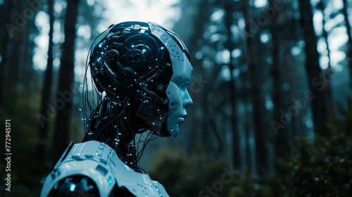 a robot in the woods