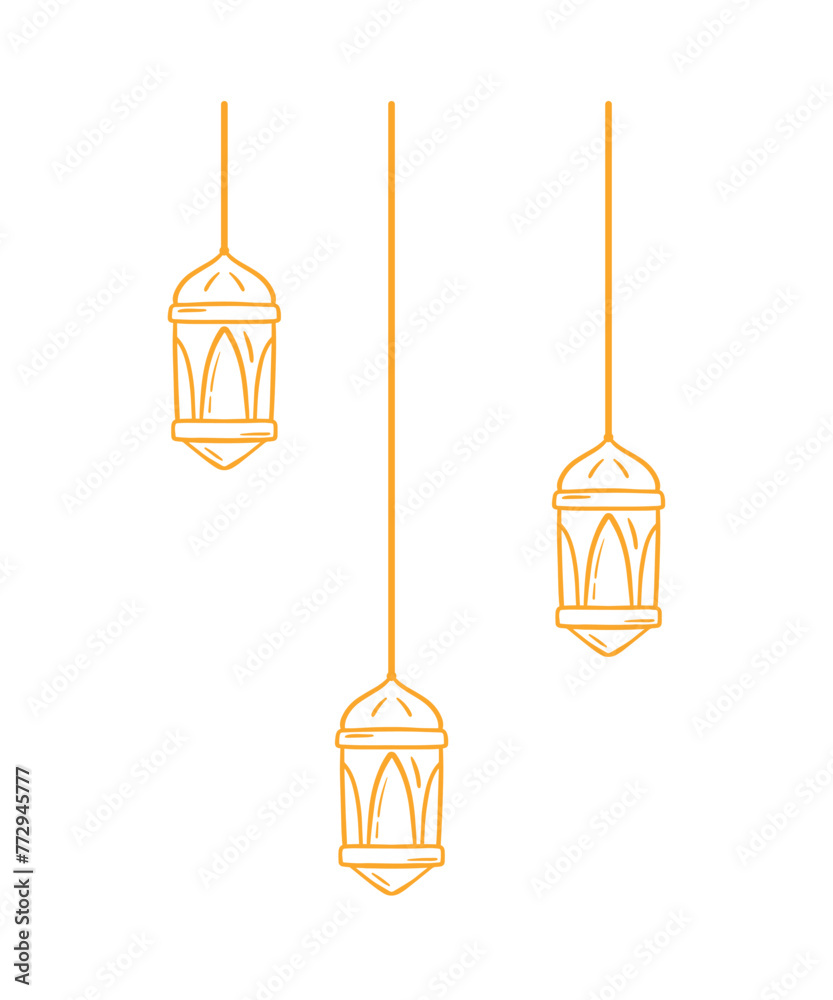 Islamic Lantern for Ramadan Decoration in Line Art Drawing Vector Illustration Islamic Lantern for Ramadan Decoration in Line Art Drawing Vector Illustration