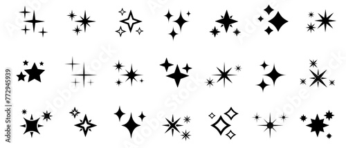 Star icon collection. Different star shapes. Black stars icon set.  Sparkle star icon set. Vector illustration photo