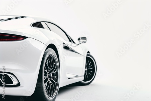 Close-up of a white sports car on a light background. 
