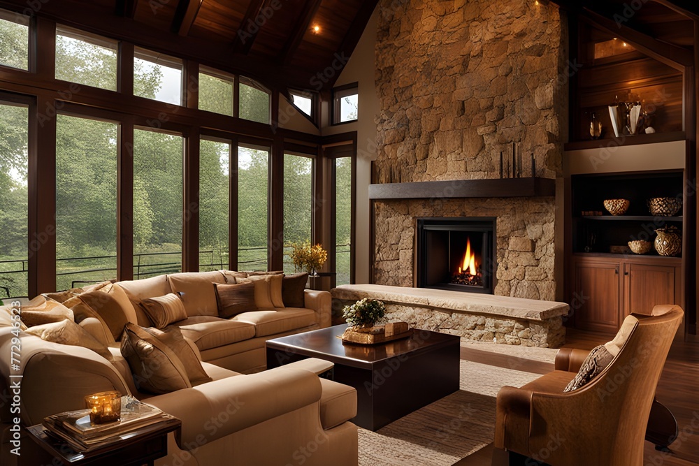living room with a fireplace