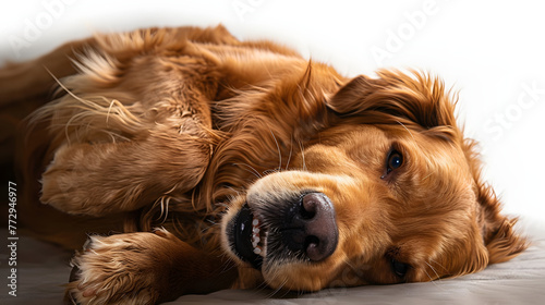 Golden Retriever dog on his back