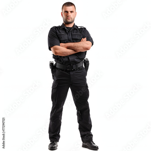 Security guard monitoring a premises isolated on white background, photo, png 