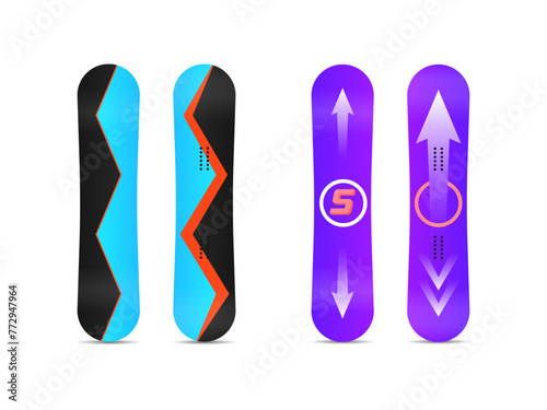 Winter sport icons of snowboard. Set of different snowboards are ready for your design isolated on white background. Elements for ski resort picture, mountain activities