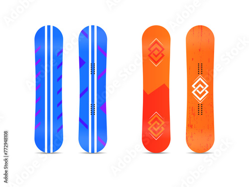 Winter sport icons of snowboard. Set of different snowboards are ready for your design isolated on white background. Elements for ski resort picture, mountain activities