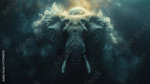 Elephant with celestial background - surreal digital art