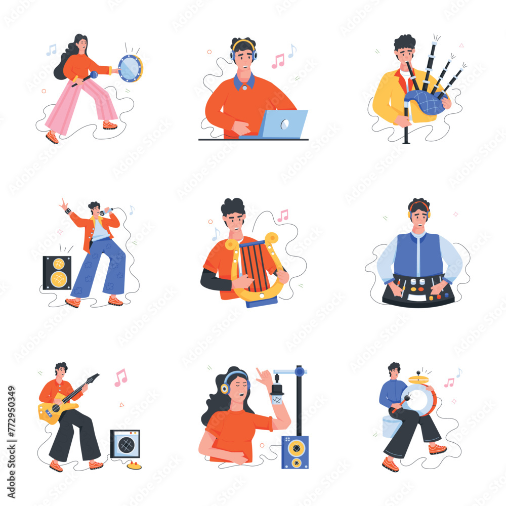Rock Band Musicians Flat Character Icons 

