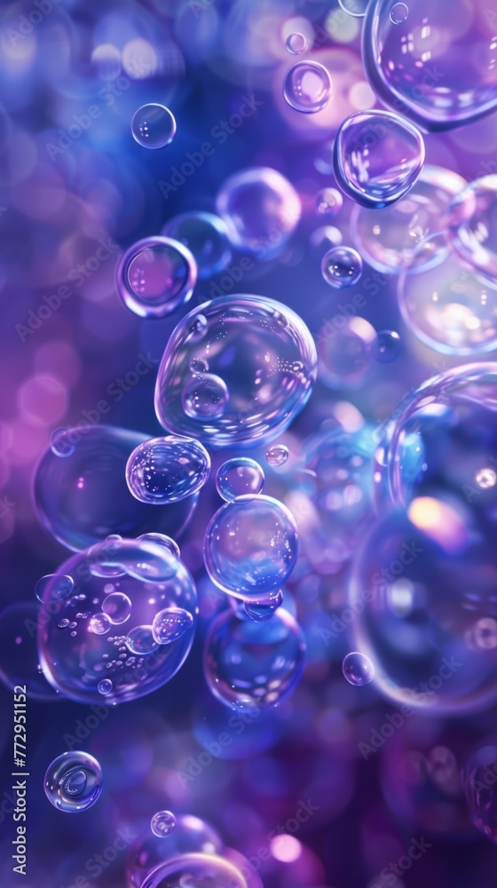 Close-up of floating soap bubbles with colorful reflections