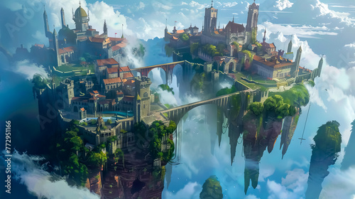 Majestic fantasy cityscape above the clouds
