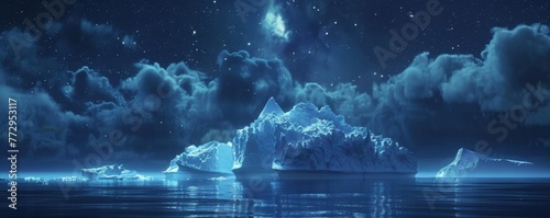 Starry night over icebergs in arctic ocean photo