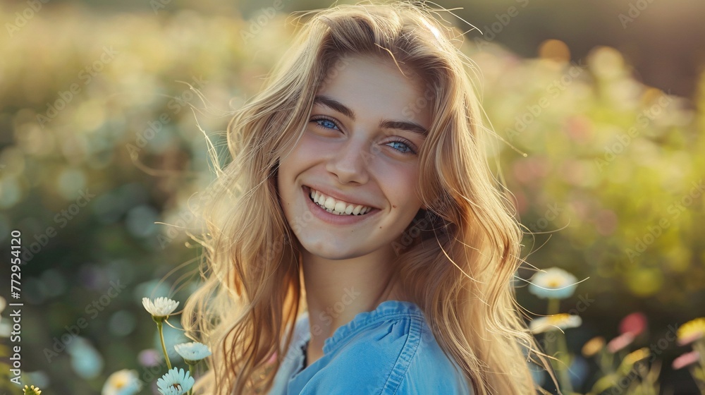 Summer Smile A Blonde Woman Posing in a Flower Garden Generative AI Summer Smile A Blonde Woman Posing in a Flower Garden Generative AI