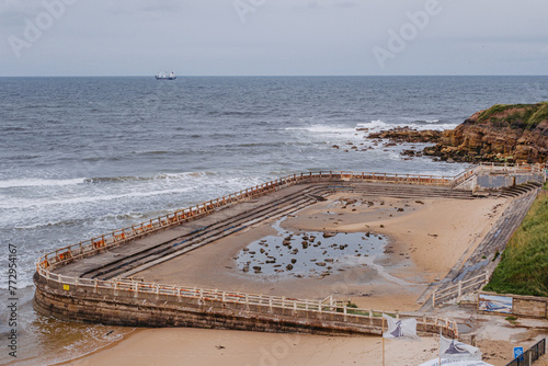 Tynemouth UK: 5th August 2023: Tynemouth Longsands Beach. Tynemouth Outdoor Swimming Pool seaside