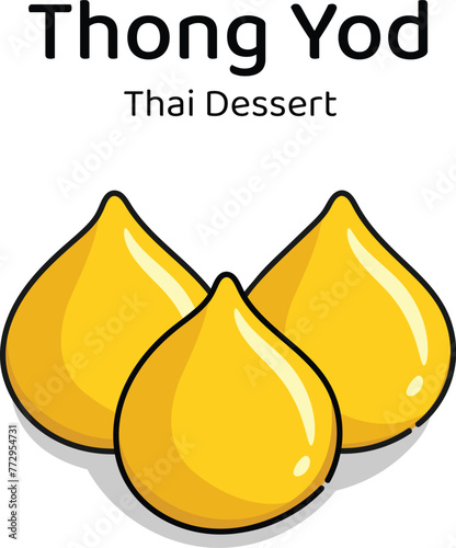 Thai dessert Made with coconut and egg yolks and sugar. Thong Yod hand drawn cartoon doodle style.