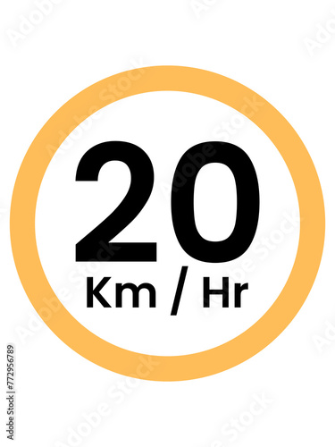 Speed Limit Sign 20 kph  yellow   vector style png 