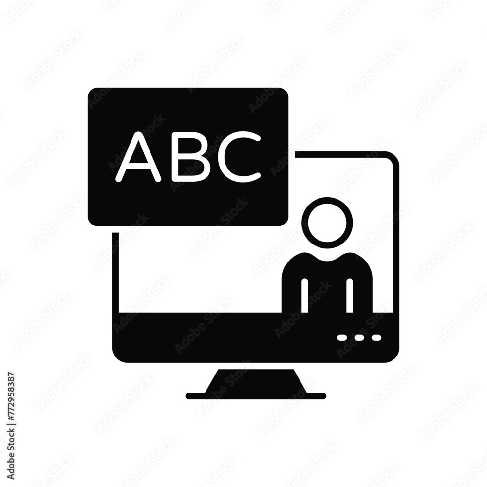 Black Solid Online Learning vector icon Black Solid Online Learning vector icon