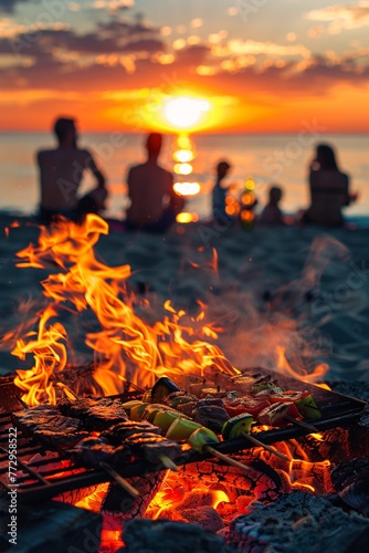 Sunset Beach Barbecue A Glimpse of Paradise Generative AI