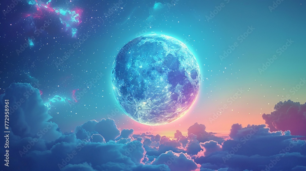 Glowing Moon in a Cloudy Sky A Celestial Nighttime Scene Generative AI