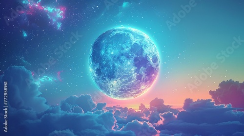 Glowing Moon in a Cloudy Sky A Celestial Nighttime Scene Generative AI