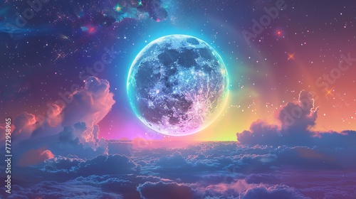 Glowing Moon in a Pink Sky A Celestial Celebration of the Full Moon in April Generative AI