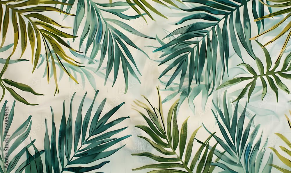 Tropical watercolor palm leaf pattern, Generative AI