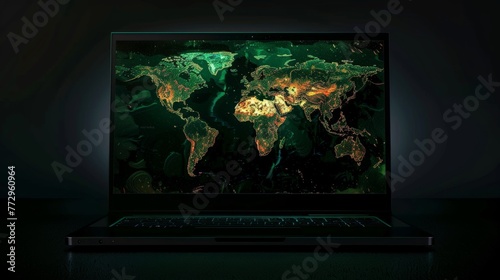 Digital world map on a laptop screen