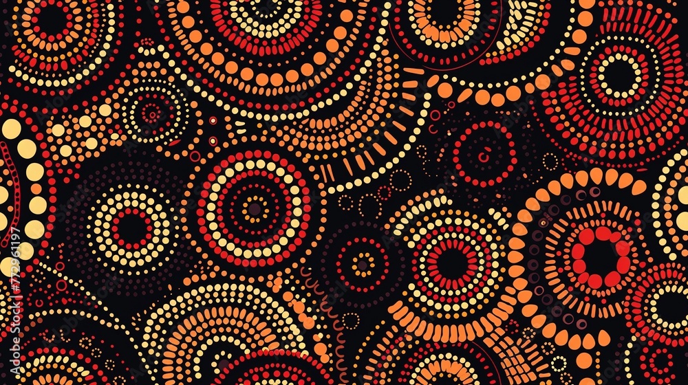 A pattern wallpaper of Aboriginal Australian Dot Art: Dot patterns in earthy red, black, and yellow hues A pattern wallpaper of Aboriginal Australian Dot Art: Dot patterns in earthy red, black, and yellow hues