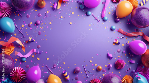 Dynamic Purple Birthday Scene: Festive Overhead Shot photo