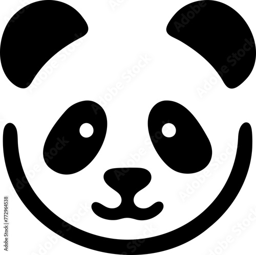 Tête de panda en noir sur fond transparent 