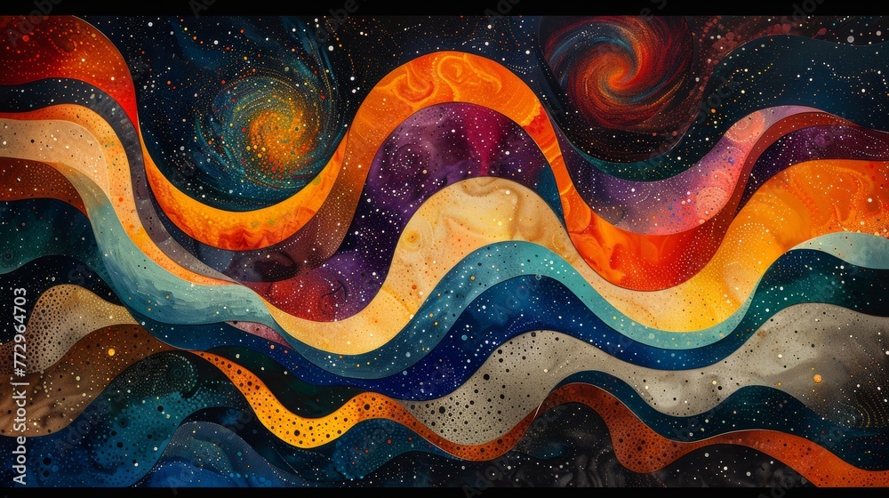 Abstract cosmic waves with starry sky