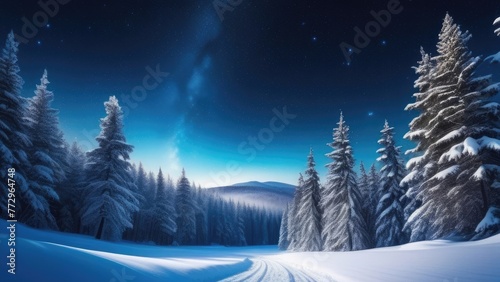 snow-covered winter night forest, New Year's card, texture
