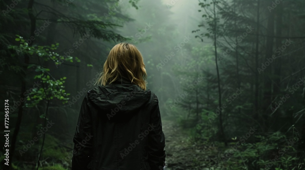 Foggy Forest Encounter A Woman's Journey Through the Mysterious Woods Generative AI Foggy Forest Encounter A Woman's Journey Through the Mysterious Woods Generative AI