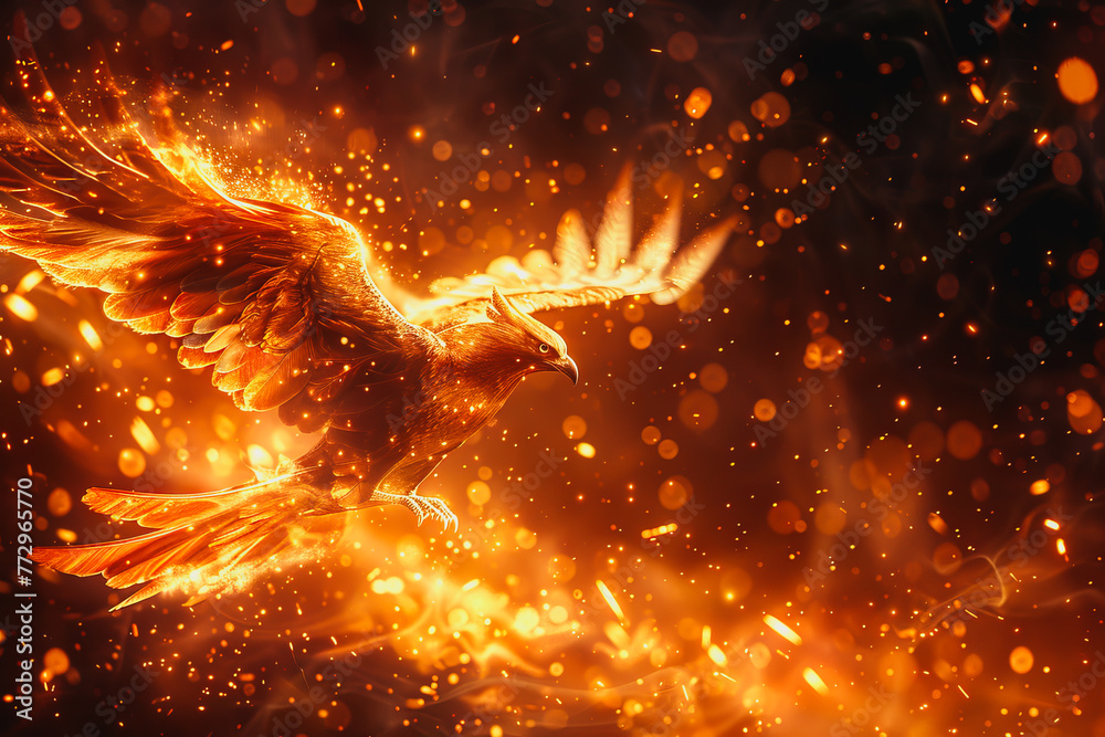 hologram of a transparent mythical phoenix glowing with ethereal radiance. hologram of a transparent mythical phoenix glowing with ethereal radiance.