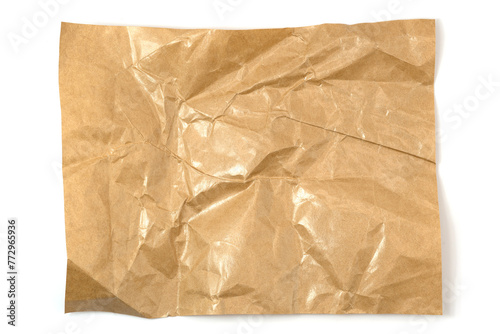 Brown crumpled paper isolated on white background