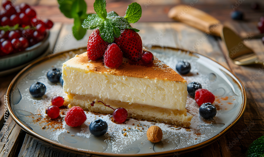 Sweet and Creamy Vanilla Cheesecake Delight, Generative AI Sweet and Creamy Vanilla Cheesecake Delight, Generative AI