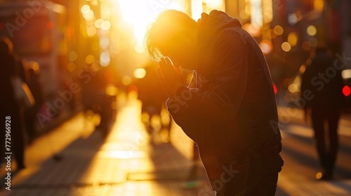 Sunset Selfie A Man's Prayer in the Sunlight Generative AI